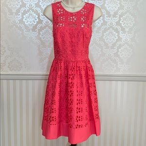 Eliza J Coral Cotton Eyelet Fit & Flare Dress